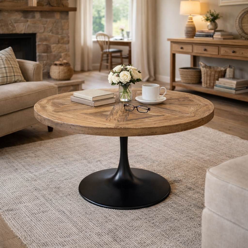 MF Mason Timber Top Metal Base Round Dining Table