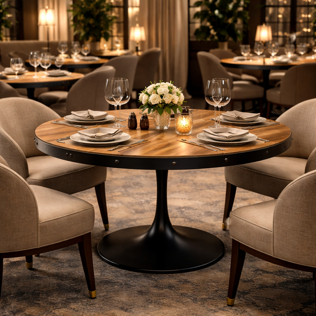 MF Mason Timber Top Metal Base Round Dining Table
