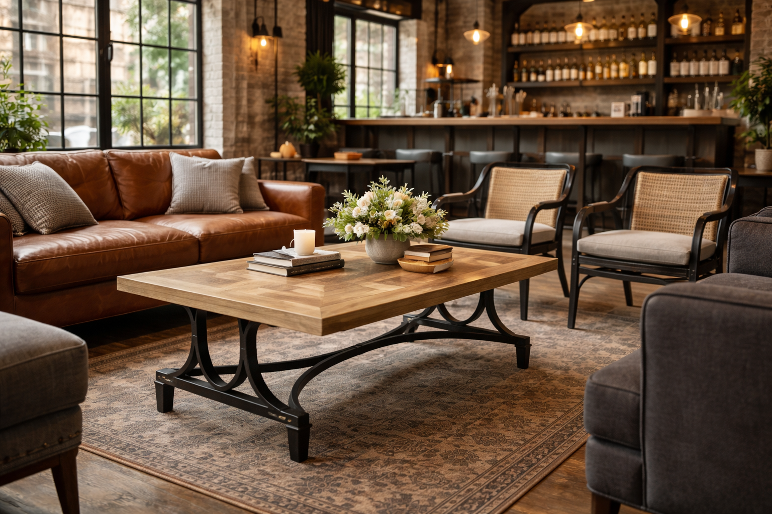 MF Bourke Recycled Elm Timber Metal Base Coffee Table