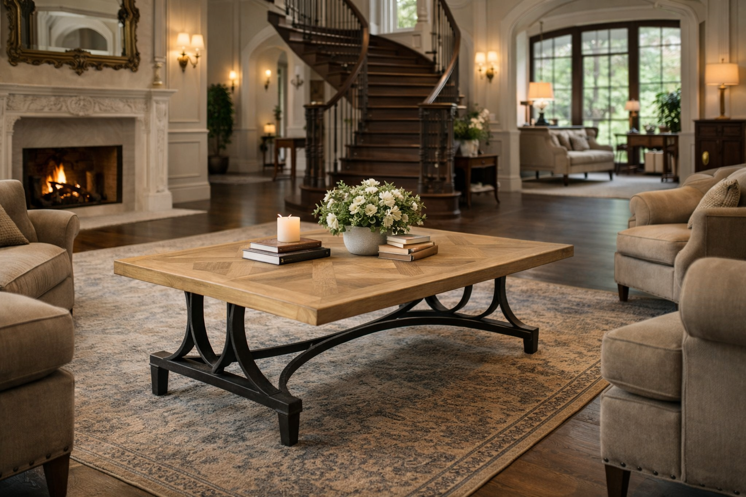 MF Bourke Recycled Elm Timber Metal Base Coffee Table