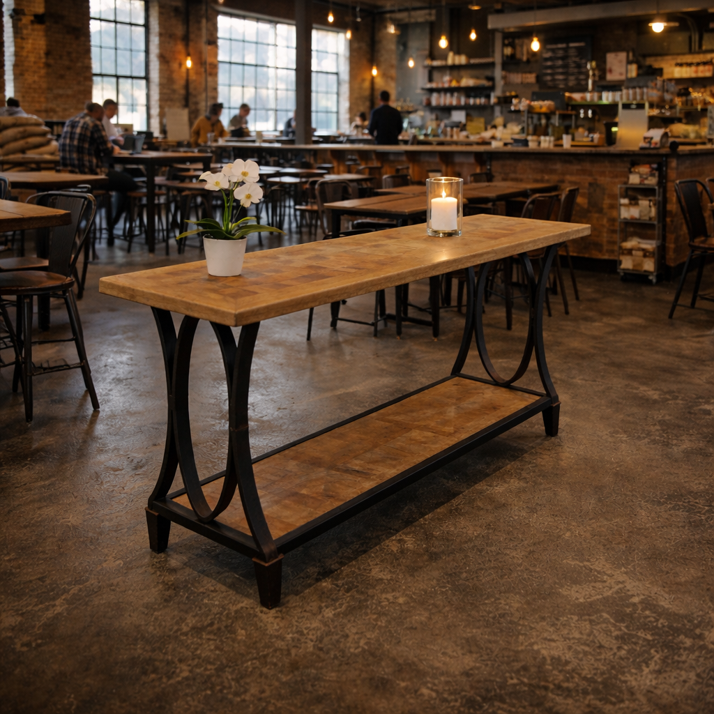 MF Bourke Recycled Elm Timber Hall Table with Shelf