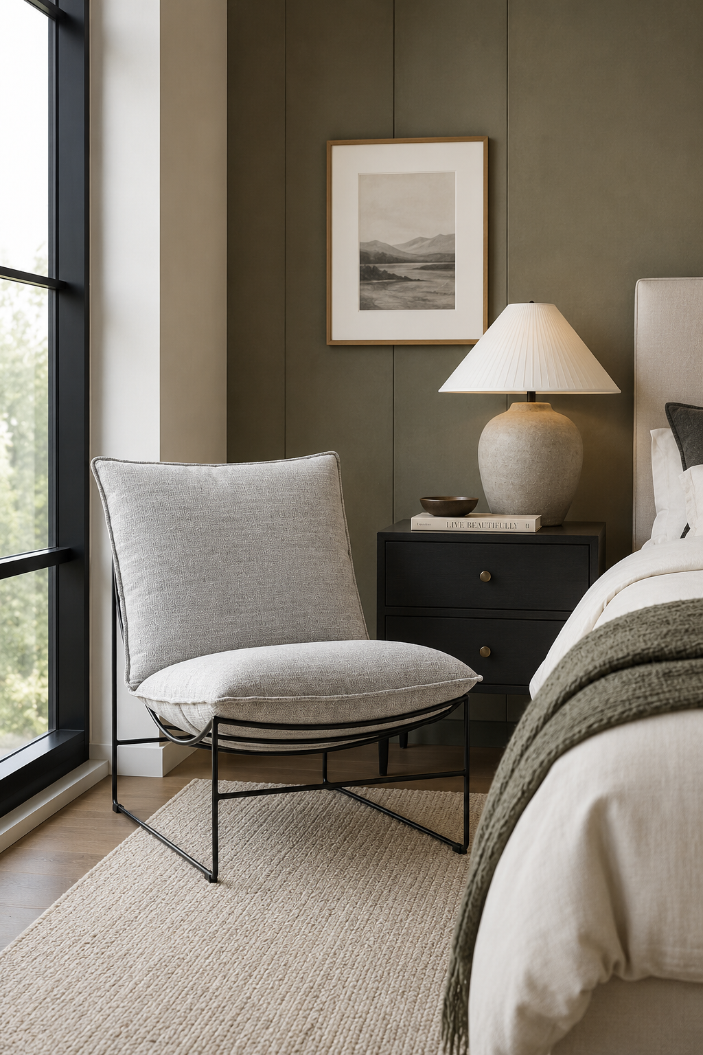 CR Drew Fabric Upholstered Metal Leg Chair
