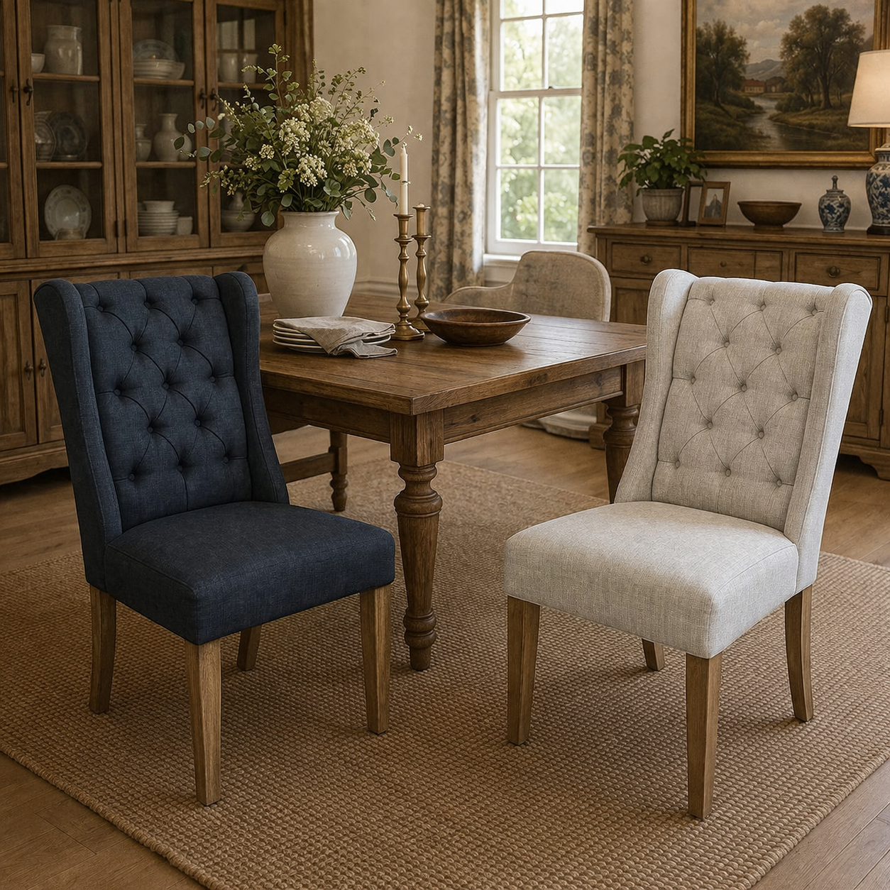 MF Manhattan Fabric Upholstered Timber Leg Dining Chair