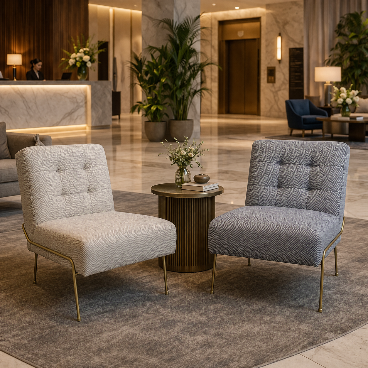 MF Marie Fabric Upholstered Metal Leg Lounge Chair