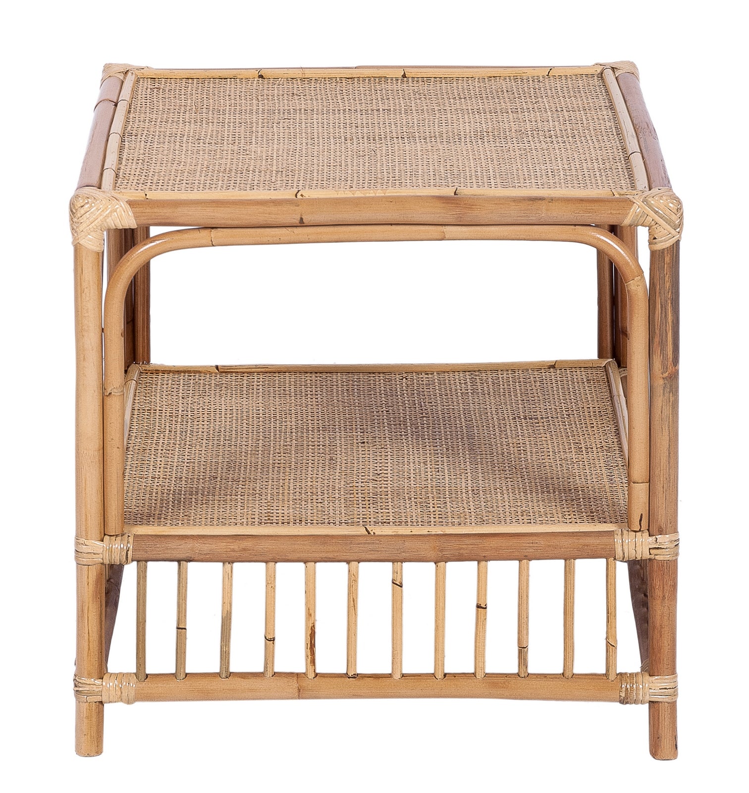 TJ Laguna Natural Rattan Square Side Table with Shelf