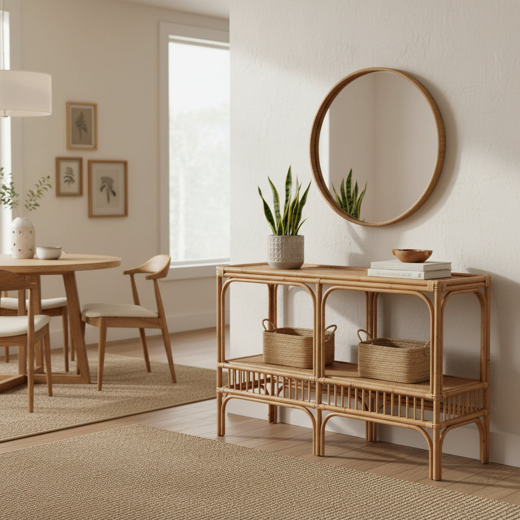 TJ Laguna Rattan Console Table with Shelf