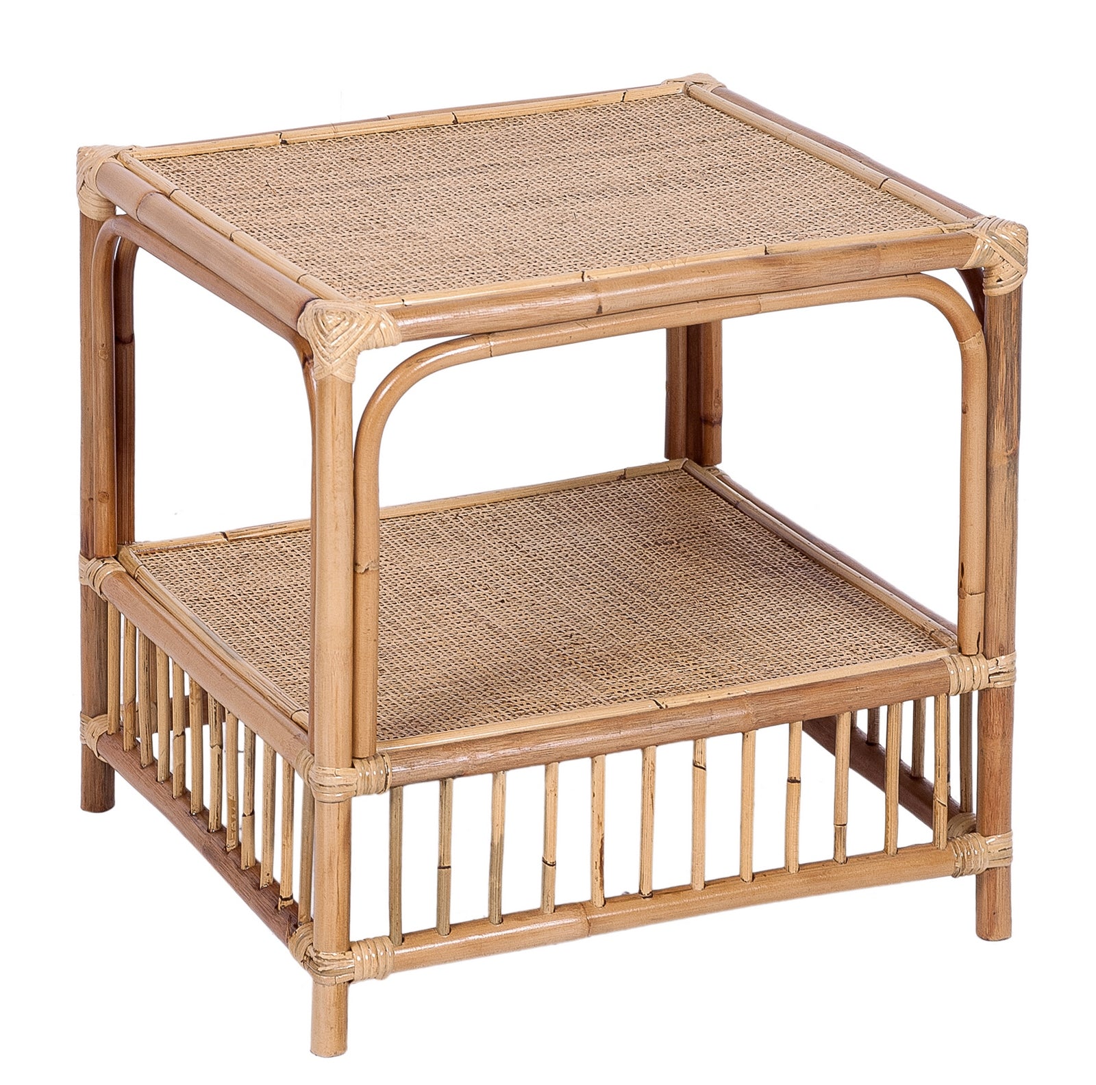 TJ Laguna Natural Rattan Square Side Table with Shelf