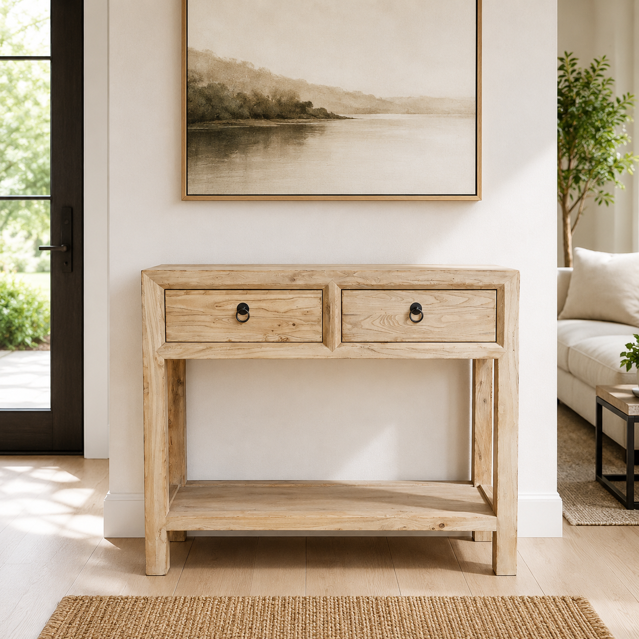 MF Chinese Antique Reproduction 2-Drawer Hall Table with Shelf