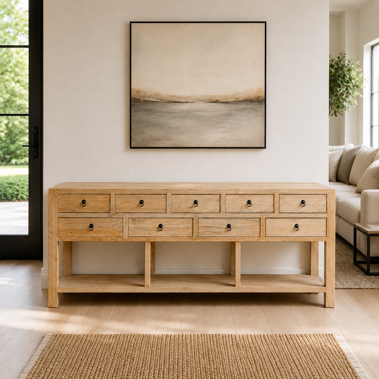 MF Chinese Antique Reproduction 9-Drawer Hall Table with Shelf