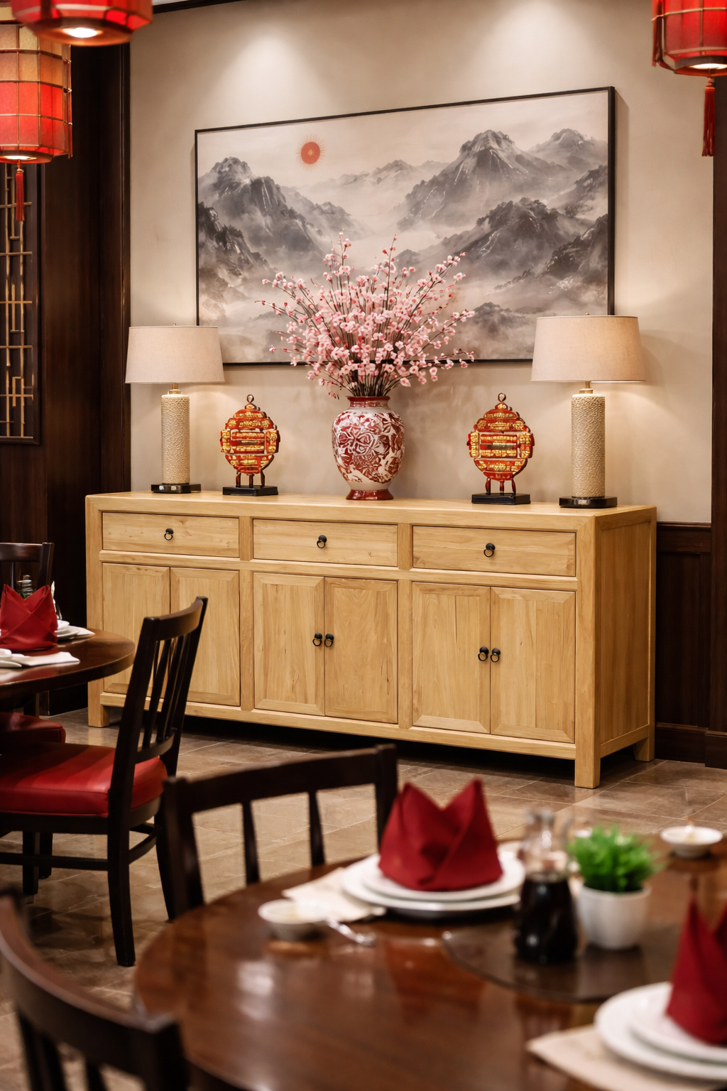 MF Chinese Antique Reproduction Recycled Timber 3 Drawer 6 Door Sideboard