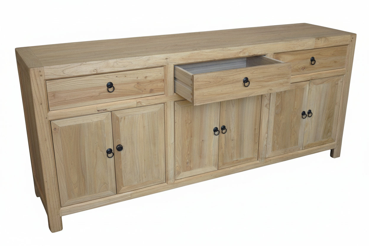 MF Chinese Antique Reproduction Recycled Timber 3 Drawer 6 Door Sideboard