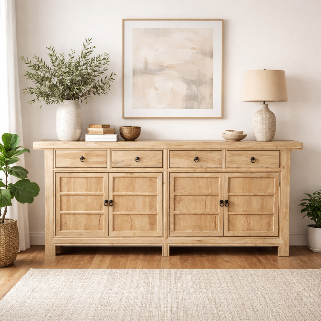 MF Chinese Antique Reproduction Recycled Timber 4 Door 4 Drawer Sideboard