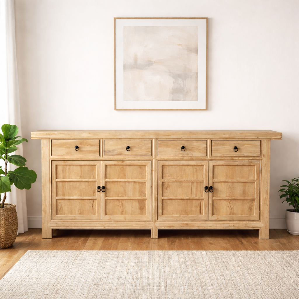 MF Chinese Antique Reproduction Recycled Timber 4 Door 4 Drawer Sideboard