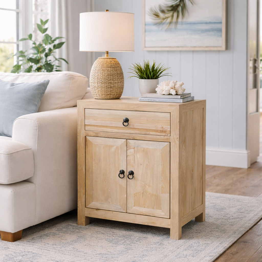MF Solid Timber 1 Drawer 2 Doors Bedside Cabinet