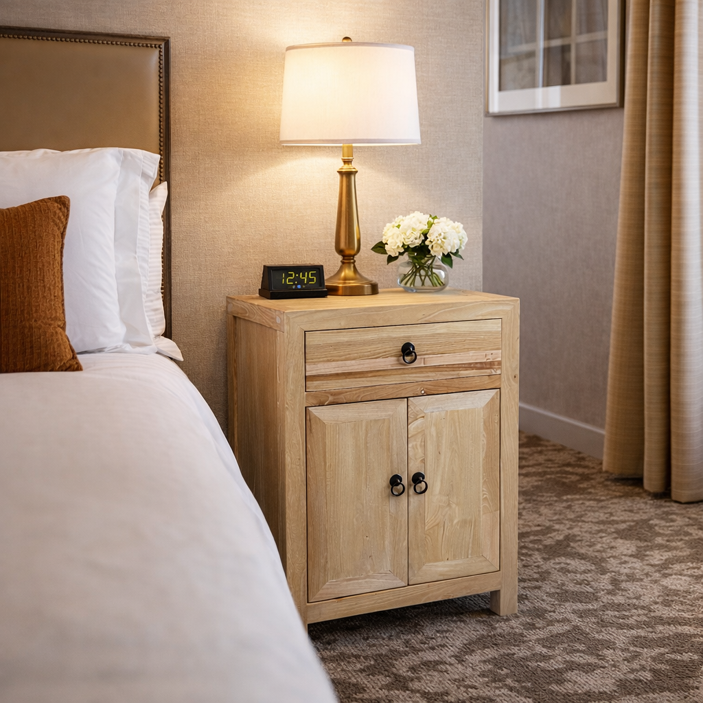 MF Solid Timber 1 Drawer 2 Doors Bedside Cabinet