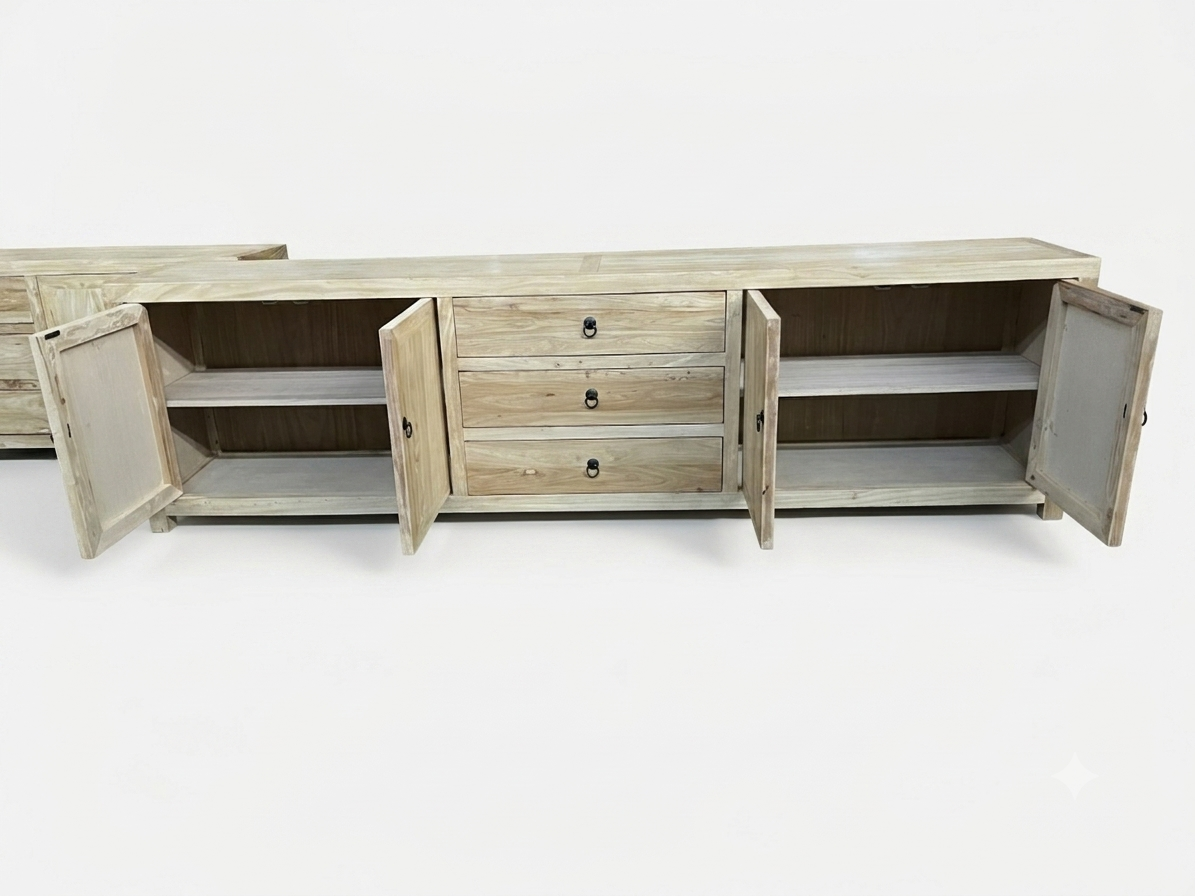 MF Chinese Antique Reproduction Recycled Timber 4 Door 3 Drawer TV Unit 250cm