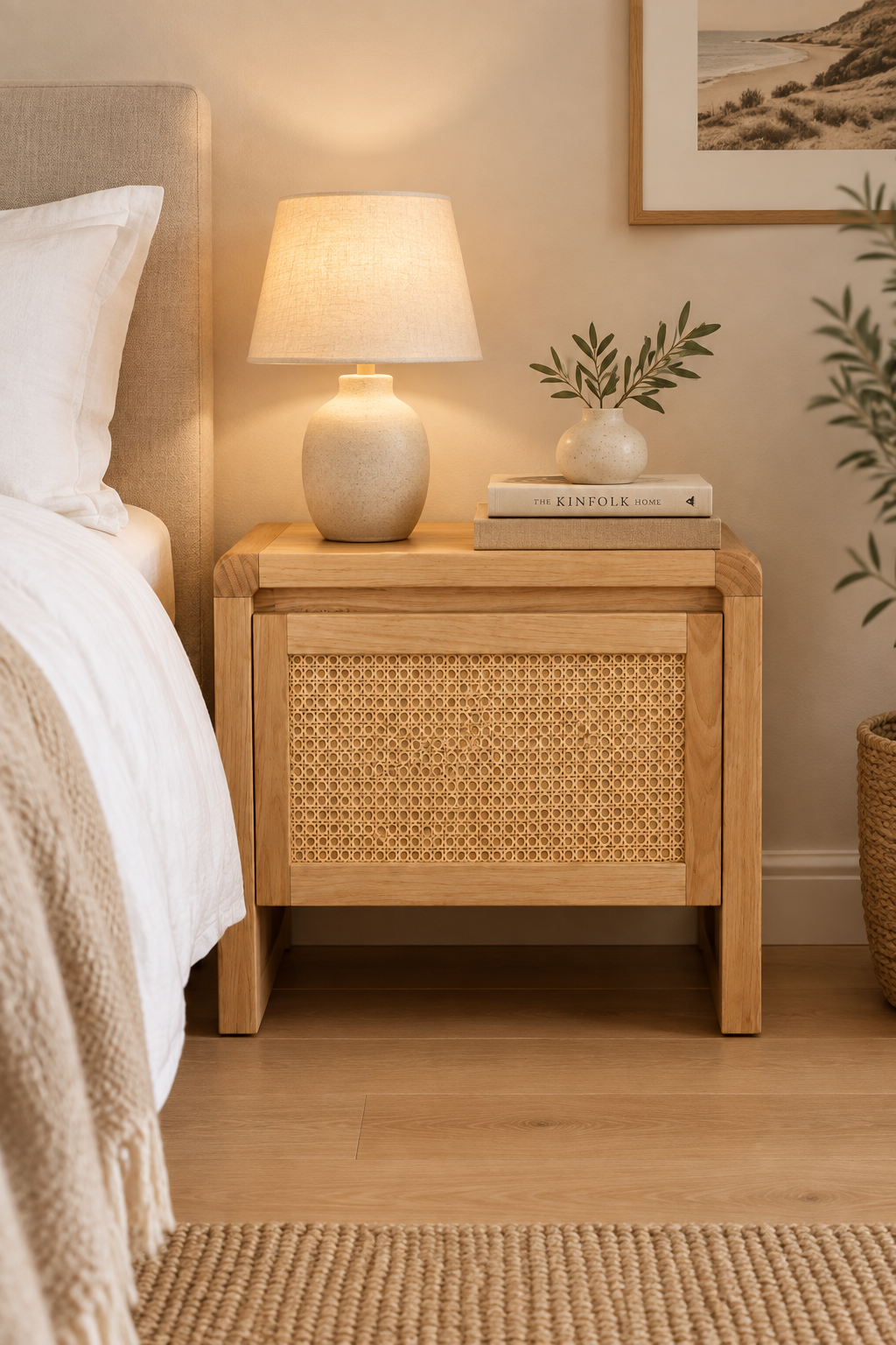 MD Metz Solid Timber Rattan 1 Drawer Lamp Table
