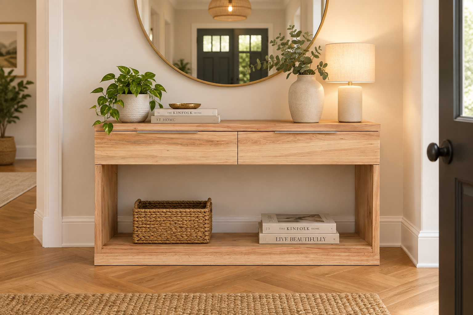 MD Malhouse Solid Timber Console Table with 2 Drawers