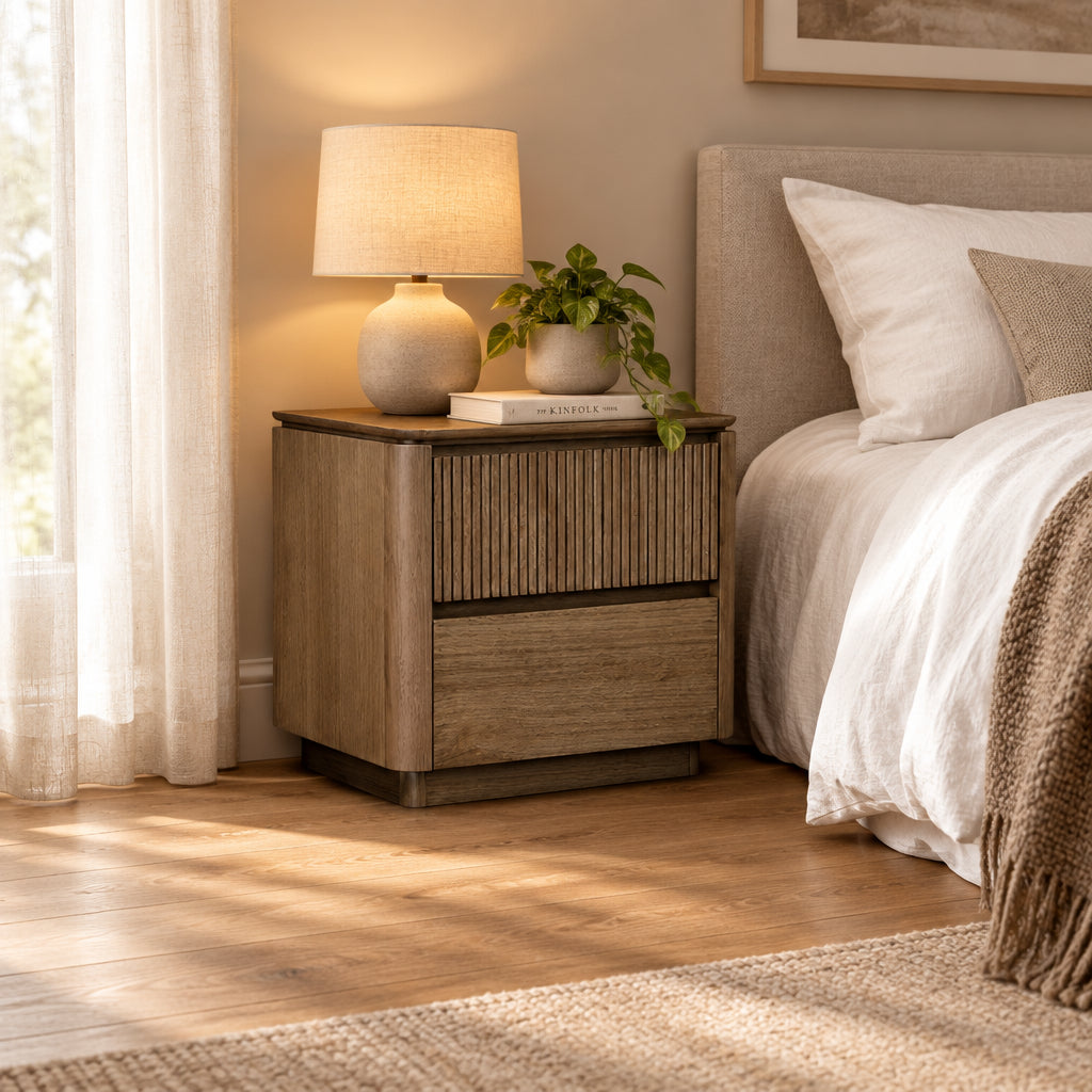 MD Hobart Solid Timber 2 Drawer Bedside Table