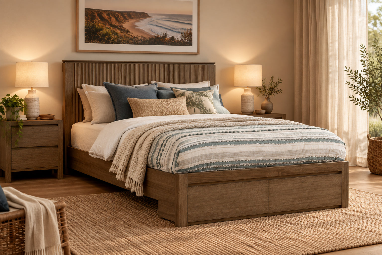 MD Hobart Solid Timber King Bed with 2 Bedend Drawers