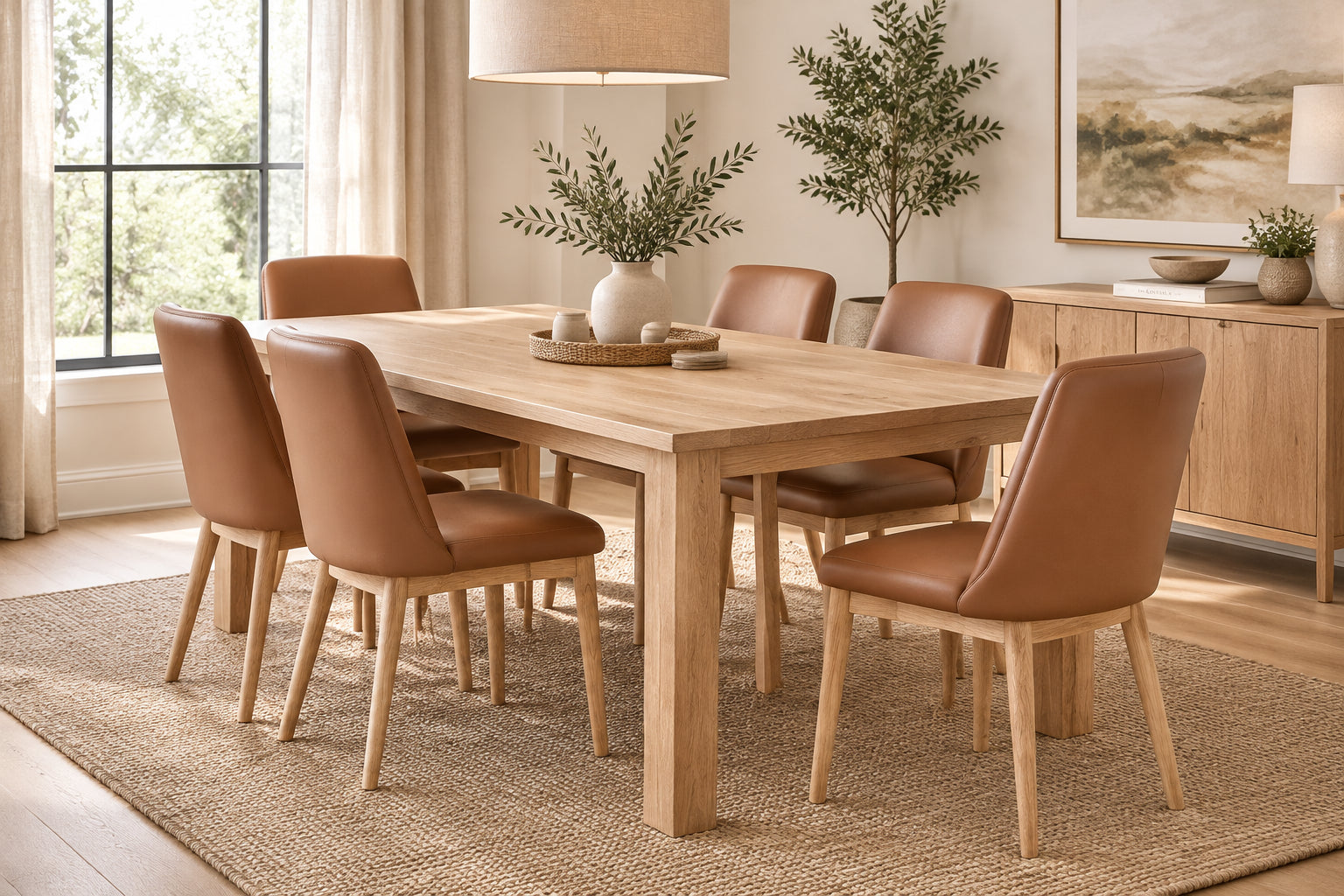 MD Novart Timber Leg Genuine Leather Upholstered Dining Chair
