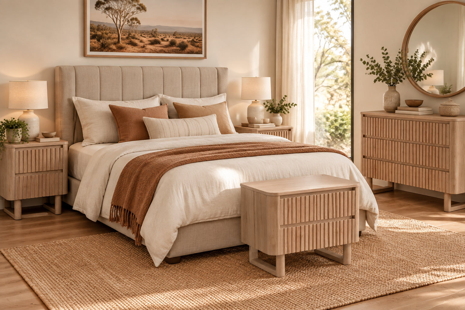 MD Oscar Solid Timber 2 Drawer Bedside Table