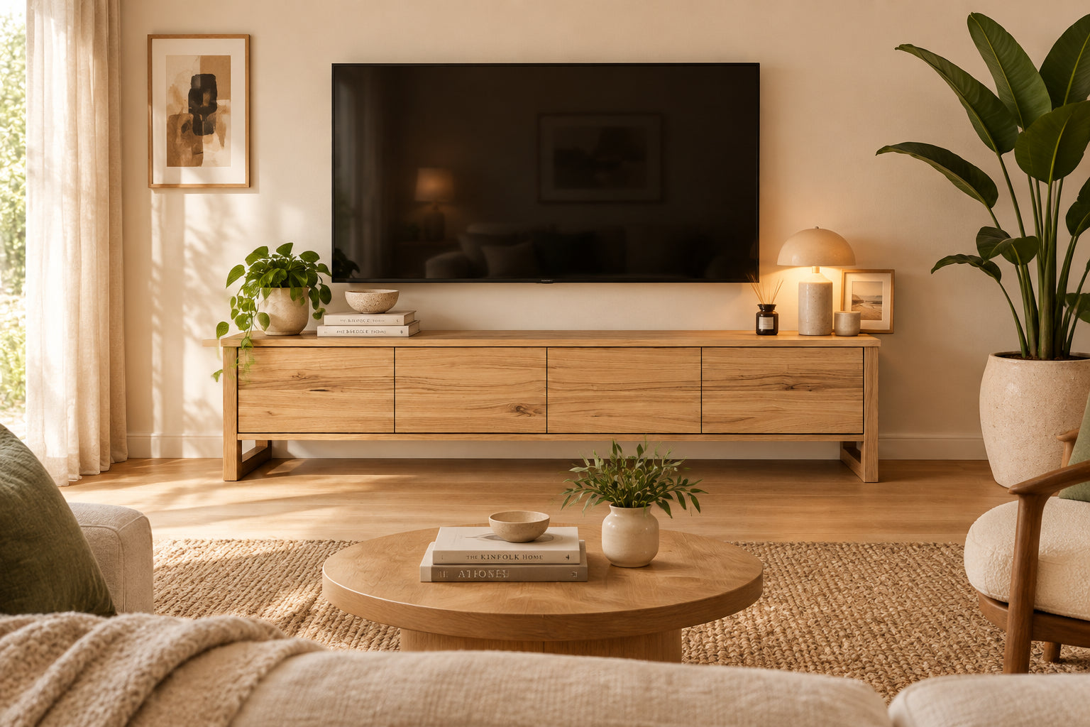MD Bright Solid Timber TV Unit with 4 Drawers