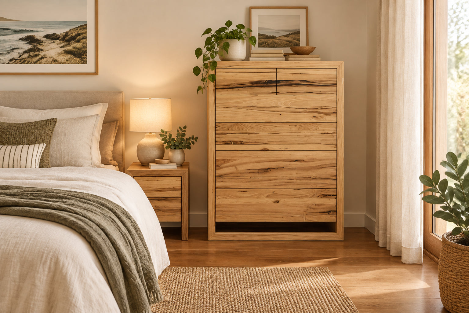 MD Bright Solid Timber 2 Over 4 Drawers Tallboy