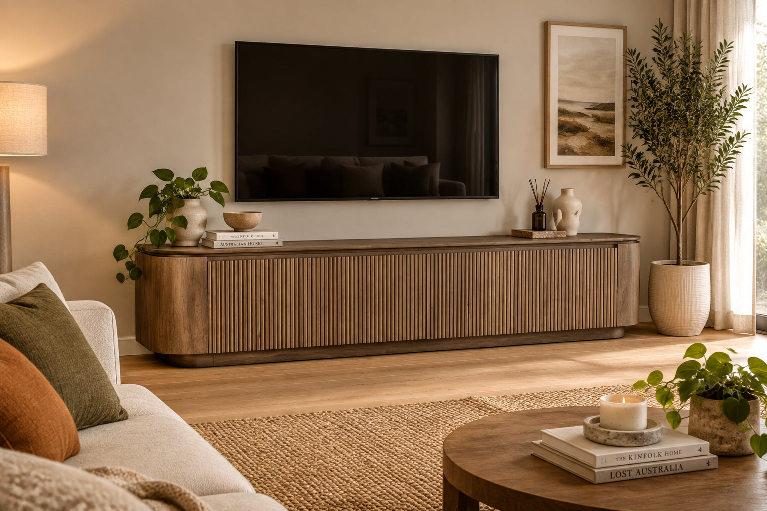 MD Hobart Solid Timber 4 Door TV Unit