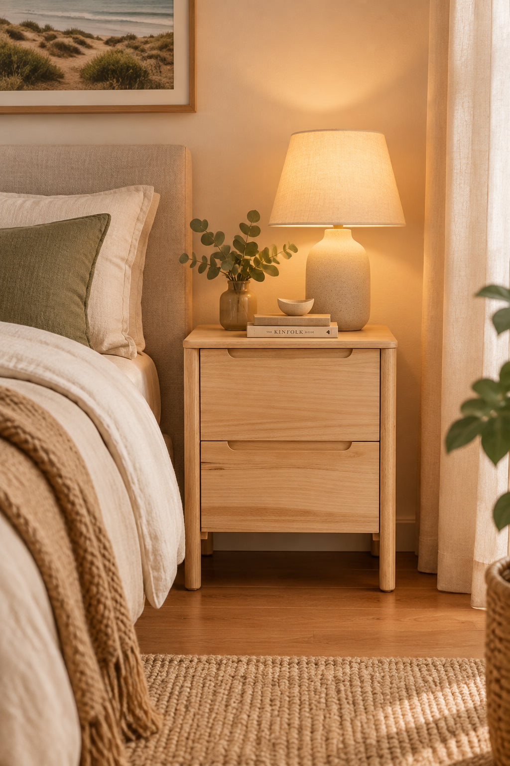 MD Laura Solid Timber 2 Drawer Bedside Table