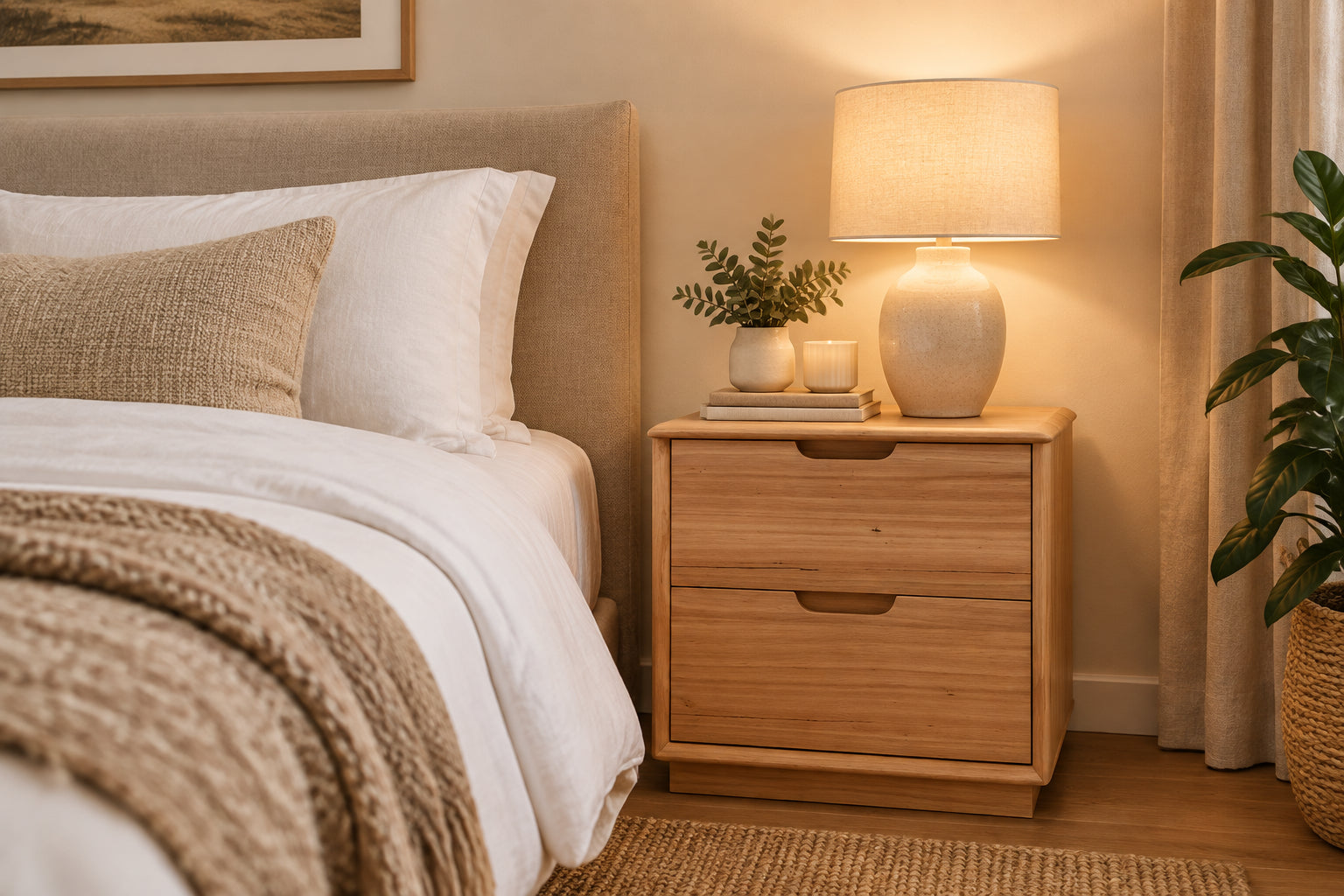 MD Deluxe Solid Timber 2 Drawer Bedside Table