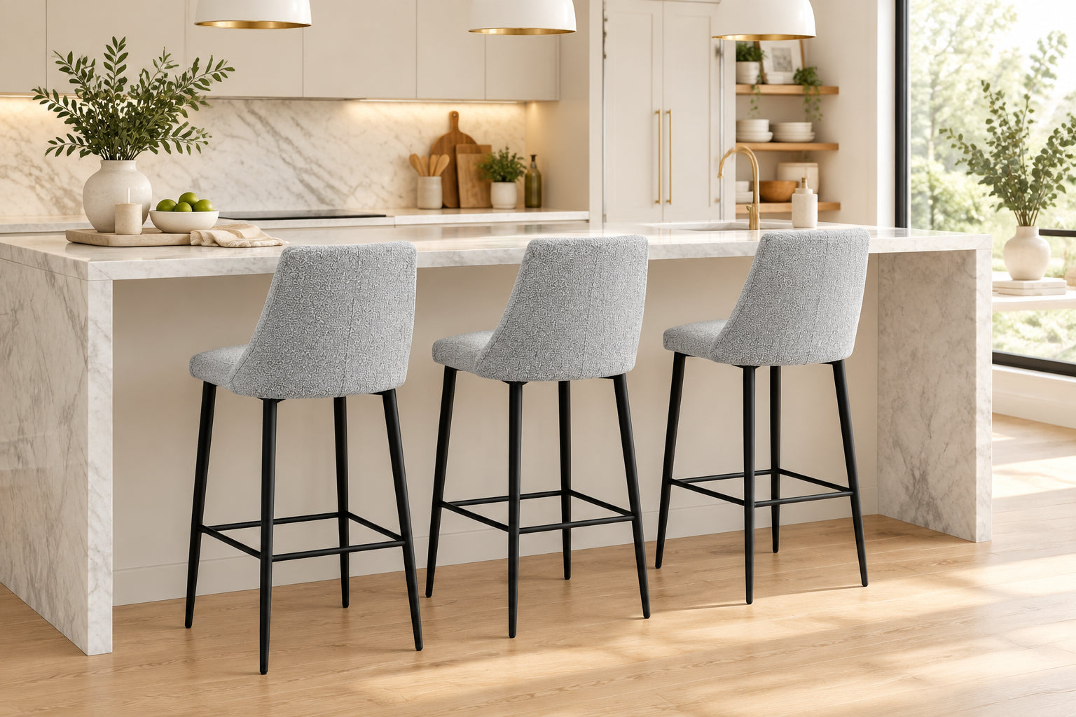 MD Bronte Fabric Upholstered Metal Leg Bar Stool