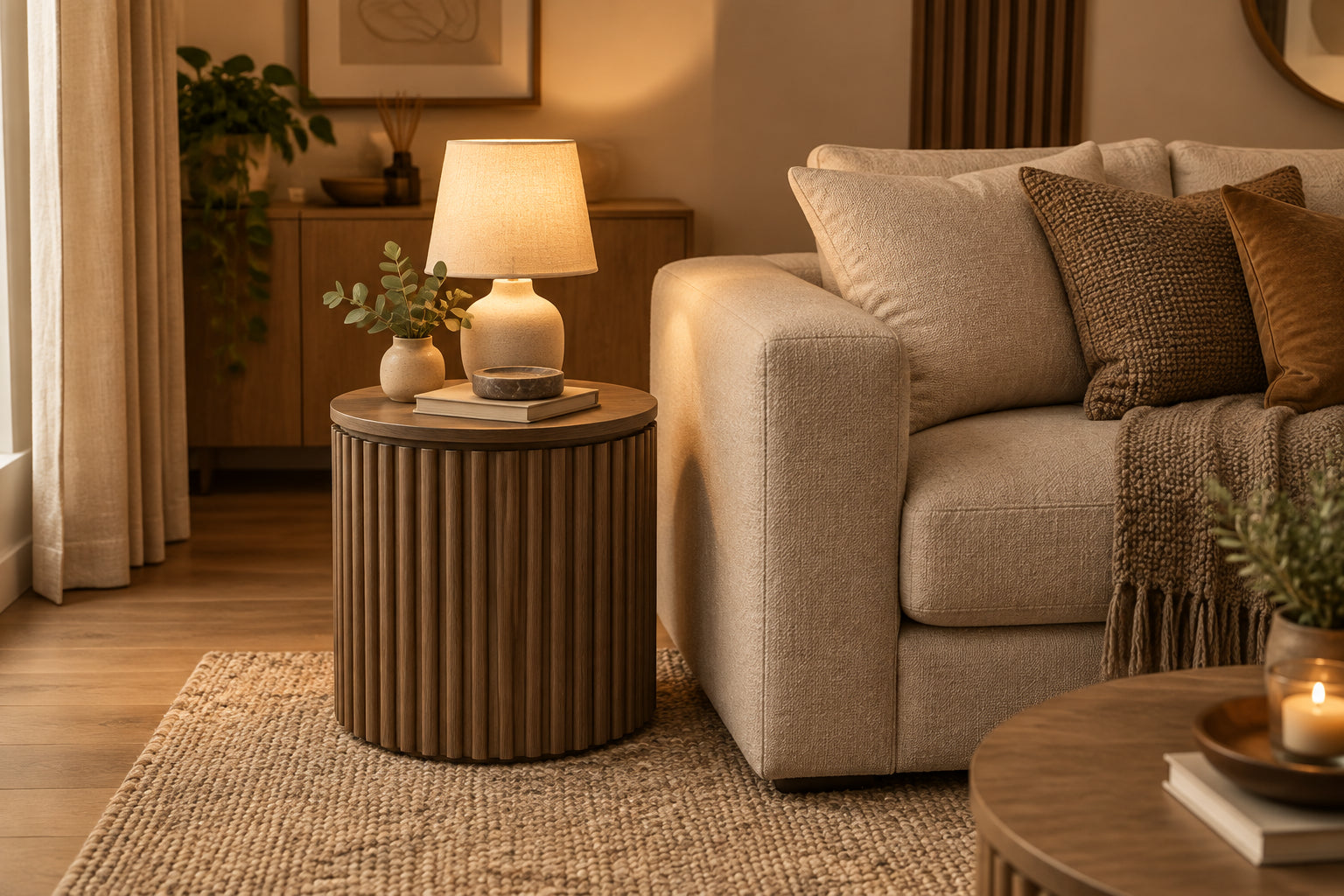 MD Hobart Solid Timber Round Lamp Table