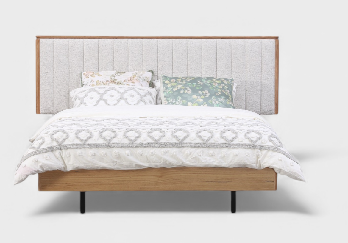 MD Prado Solid Timber Fabric Upholstered King Bed