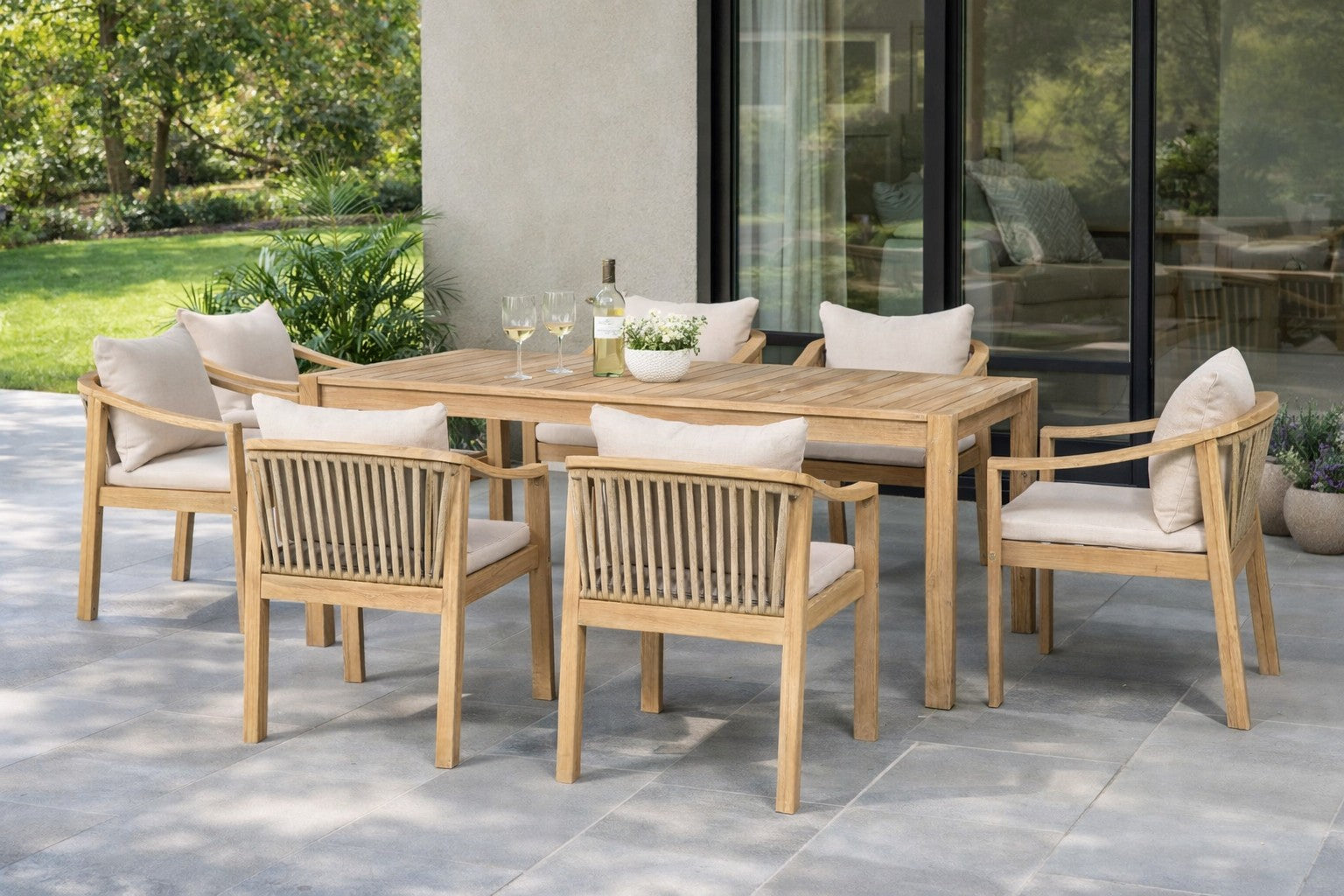 Cr Sycamore Solid Timber 7 Piece Outdoor Dining Setting
