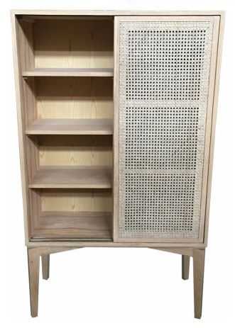 MF Bahamas Solid Oak Rattan Sliding Door Cabinet