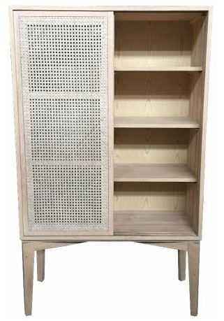 MF Bahamas Solid Oak Rattan Sliding Door Cabinet