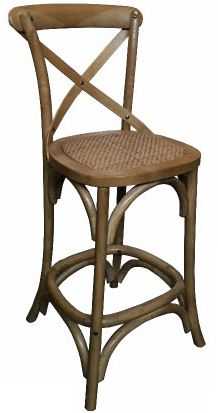 MF Cross-Back Oak Framed Rattan Seat Bar Stool