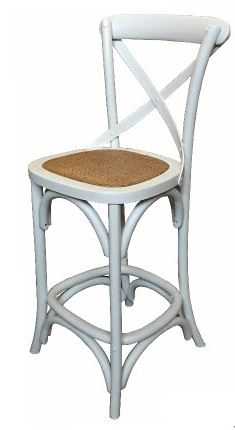 MF Cross-Back Oak Framed Rattan Seat Bar Stool