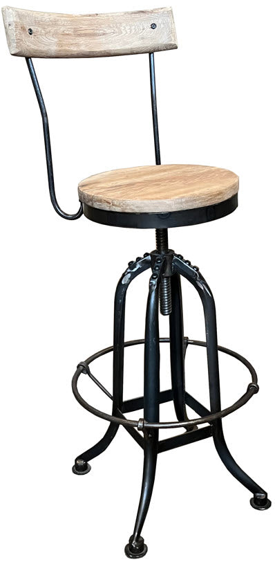 MF Elm and Iron Bar Stool with Backrest