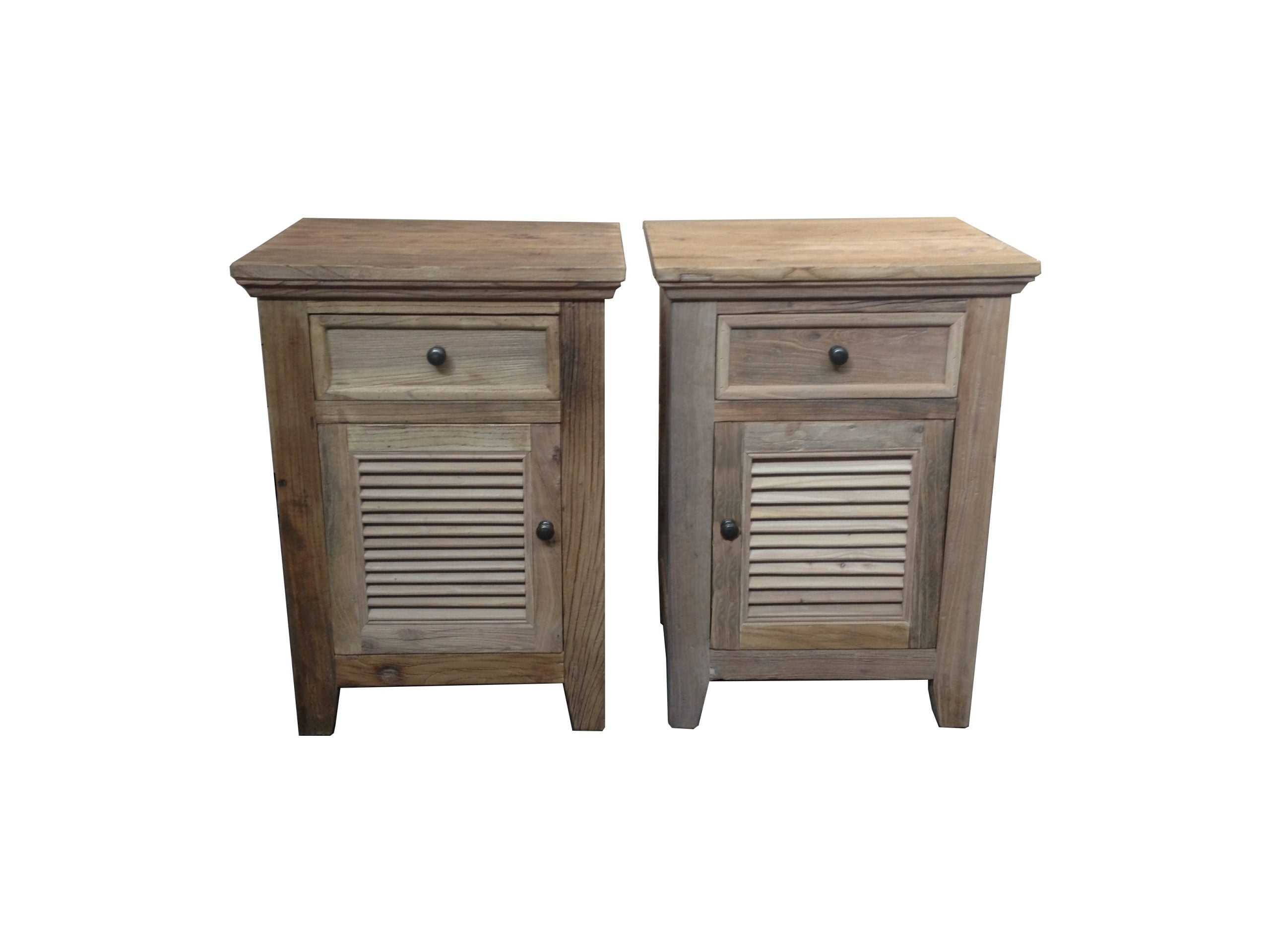 MF Recycled Elm Louvre Bedside Cabinet with 1 Drawer and Door