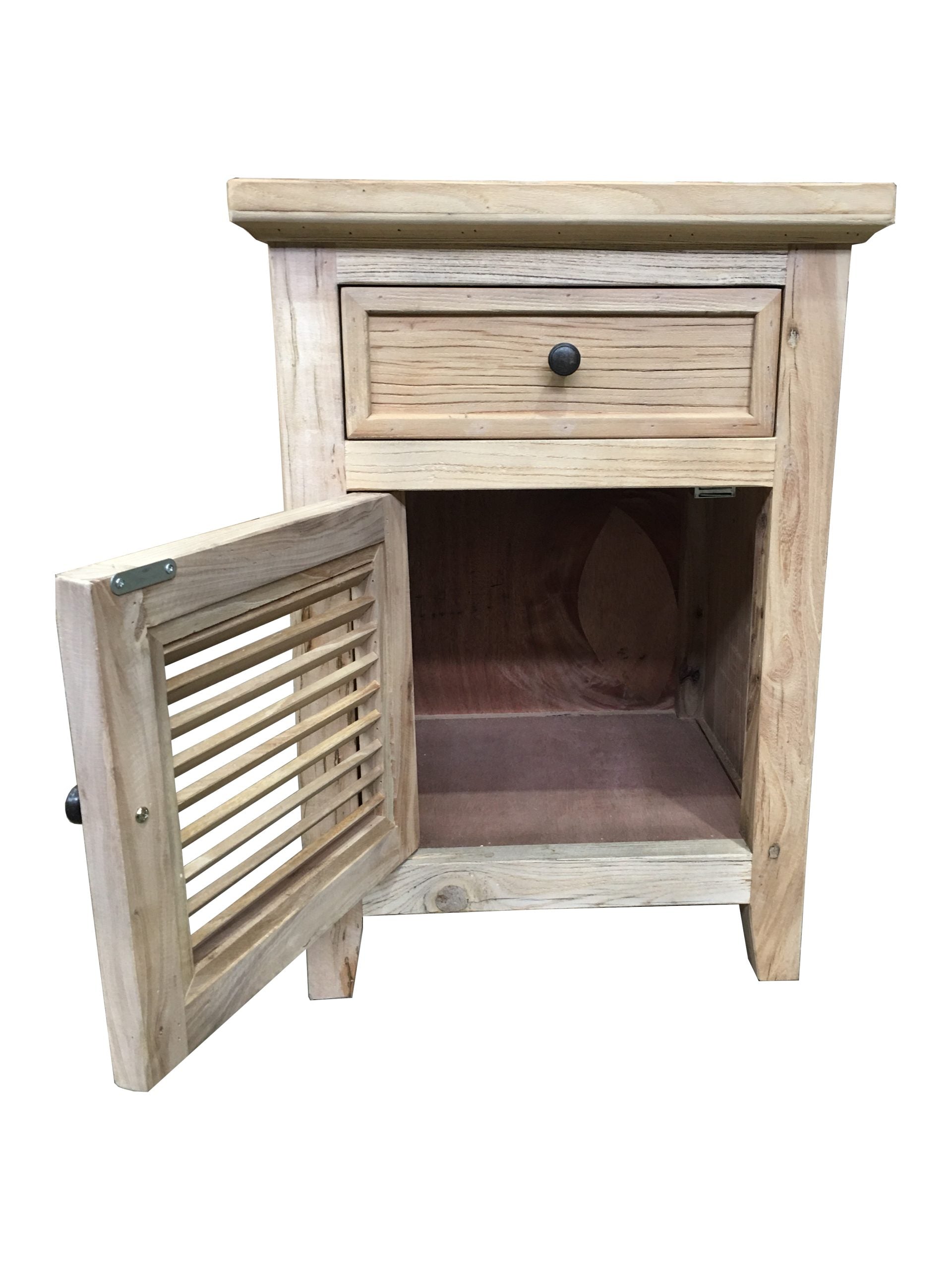 MF Recycled Elm Louvre Bedside Cabinet with 1 Drawer and Door