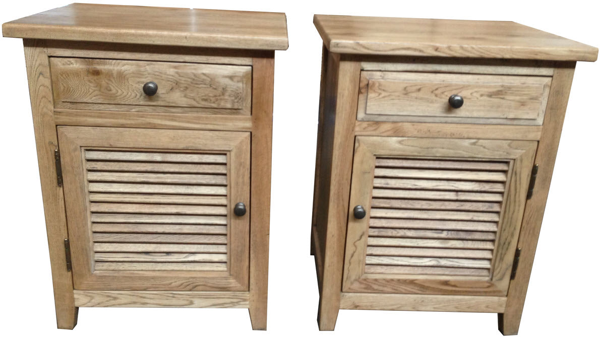 MF Oak Louvre 1 Drawer and 1 Door Pair Bedside Cabinet