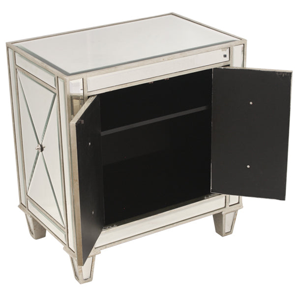 DA Antiqued Mirrored Ribbed 2 Door Bedside Table