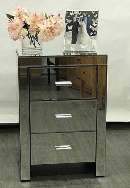 DA Modern Mirrored 3 Drawer Bedside Table