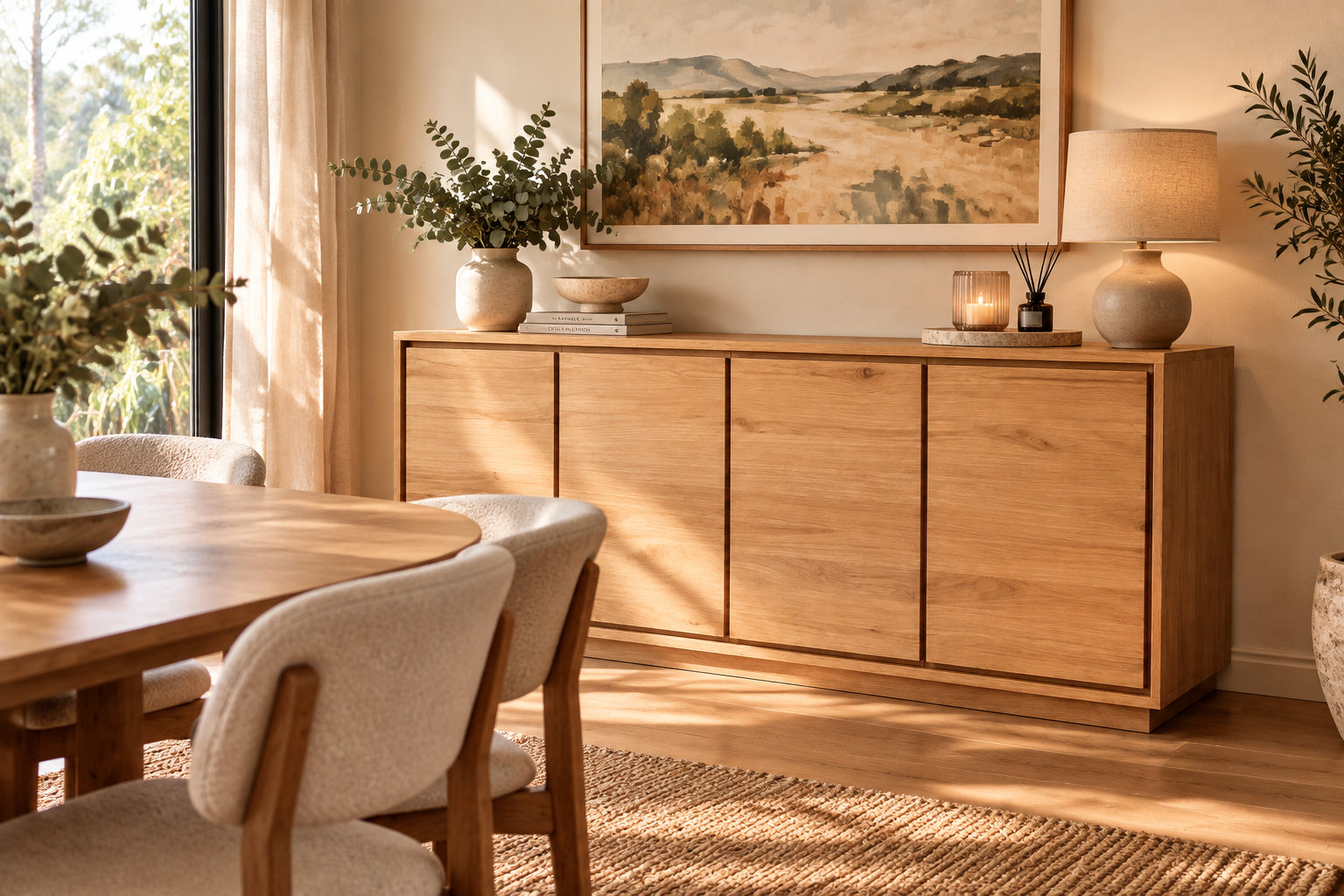 MD Moni Solid Timber 4 Door Buffet