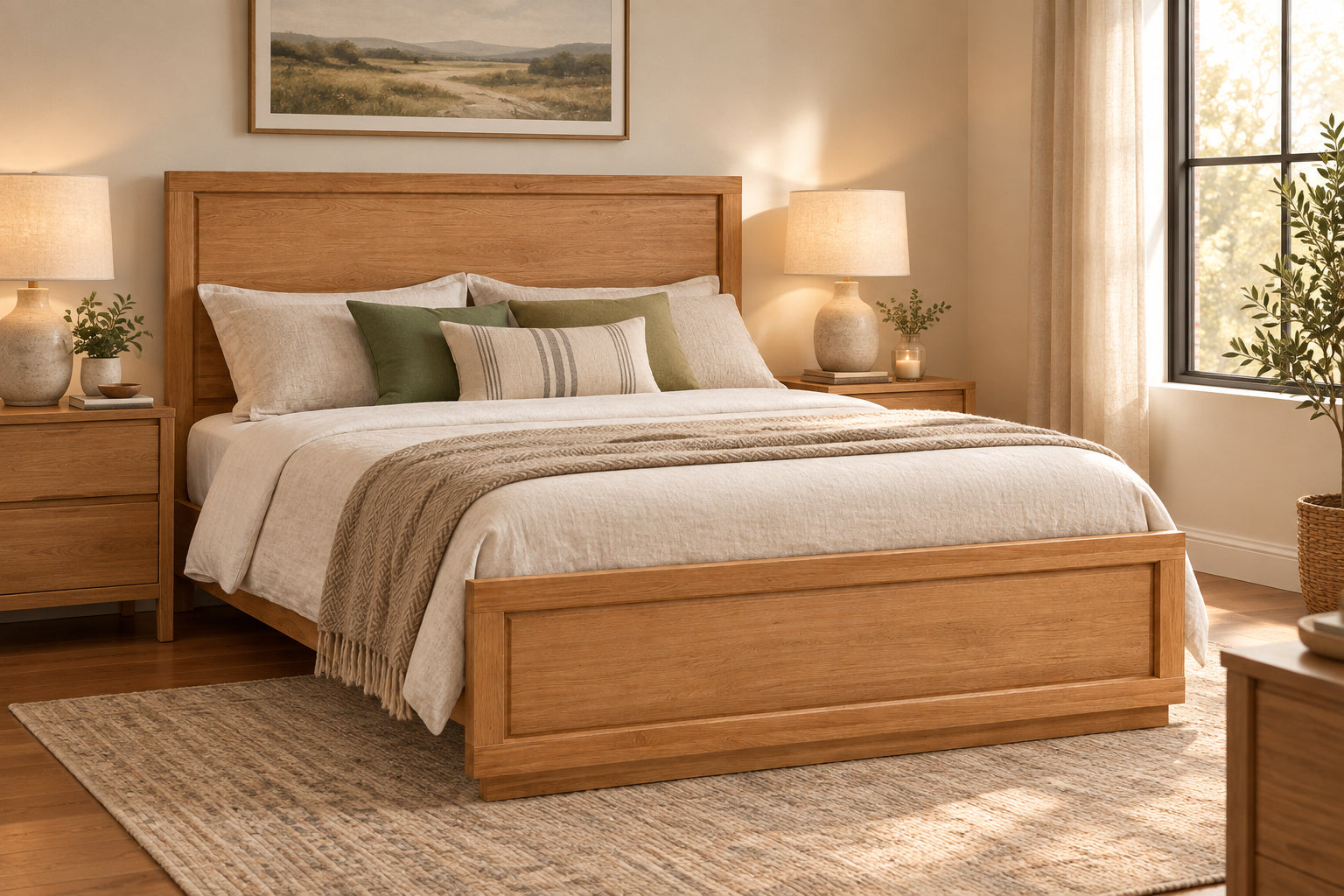 MD Moni Solid Timber Bed in Natural Finish