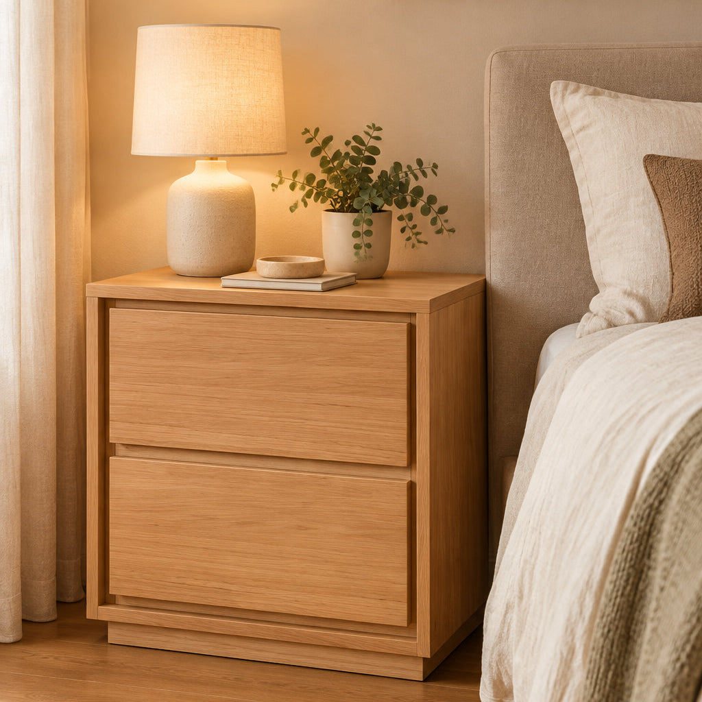 MD Moni Solid Timber 2 Drawer Bedside Table