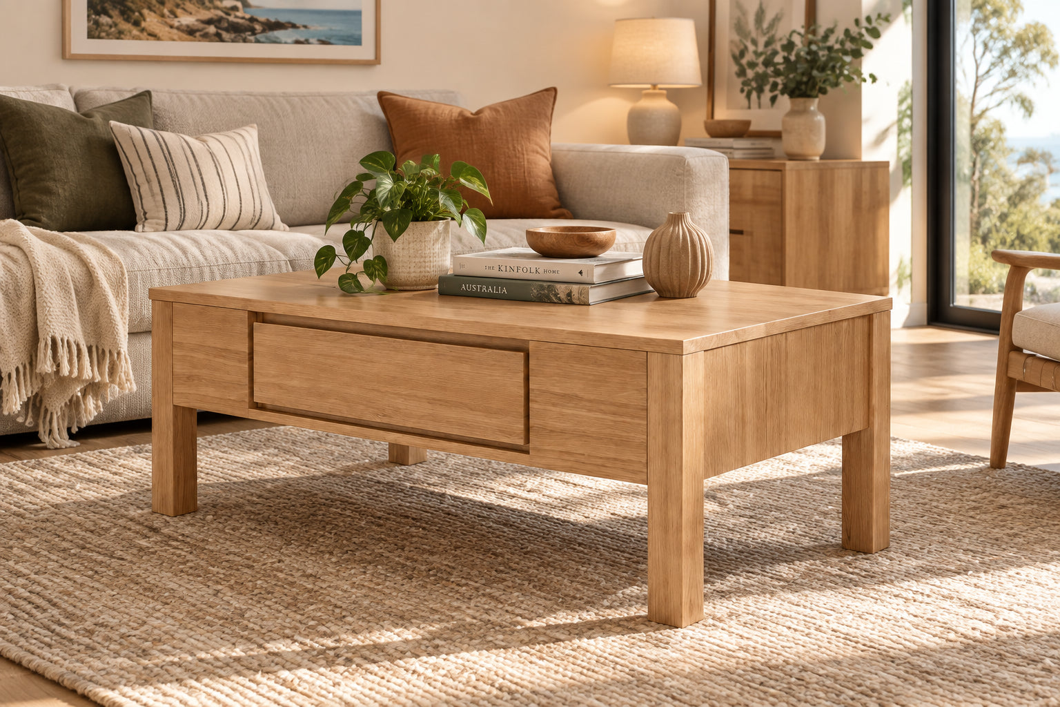 MD Moni Solid Timber 1 Drawer Coffee Table