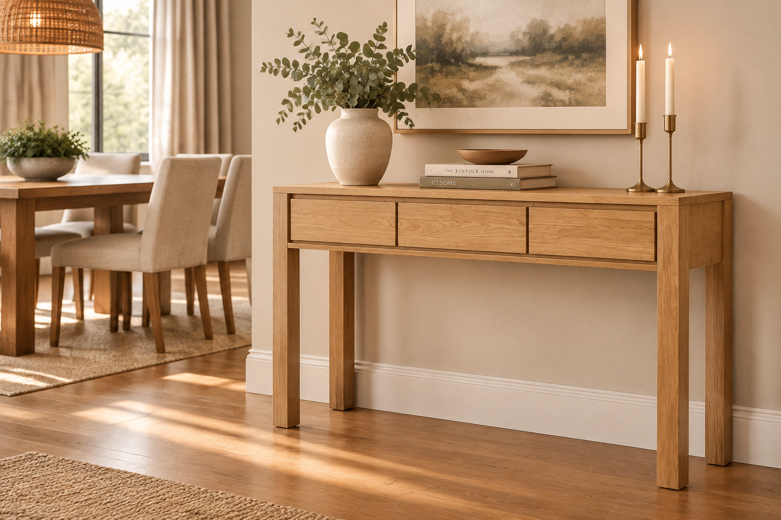 MD Moni Solid Timber 3 Drawer Console Table